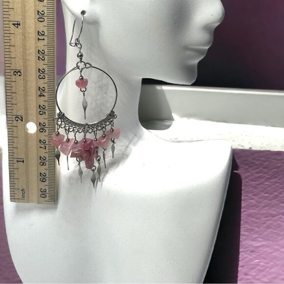 💄Rose Quartz💄 Handcrafted Peruvian Gemstone Chandelier Earrings l 4” l EUC - Picture 4 of 8